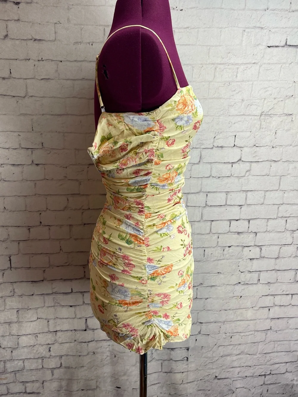 We wore what size XS yellow floral print mini dress